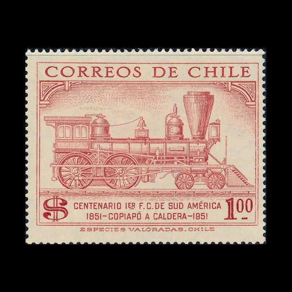 CHILE(ĥ��)-#283-1p-EARLY STEAM LOCOMOTIVE(�ʱ� ���� �����)-1954.9.10��