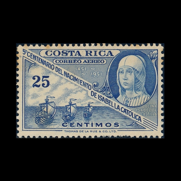 COSTA RICA(�ڽ�Ÿ��ī)-#C213-25c-QUEEN ISABELLA I AND CARAVELS OF COLUMBUS(�̻级�� 1��, ī��)-1952.3.4��