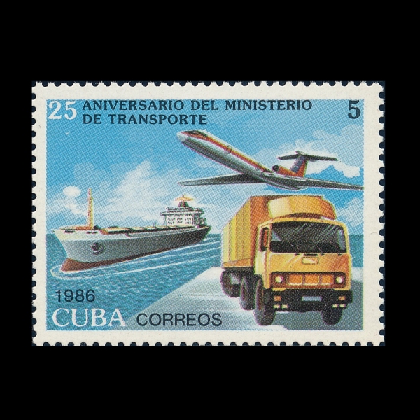 CUBA(����)-#2877-5c-MINISTRY OF TRANSPORTATION, 25TH ANNIV.(����� 25�ֳ�)-1986.8.1��