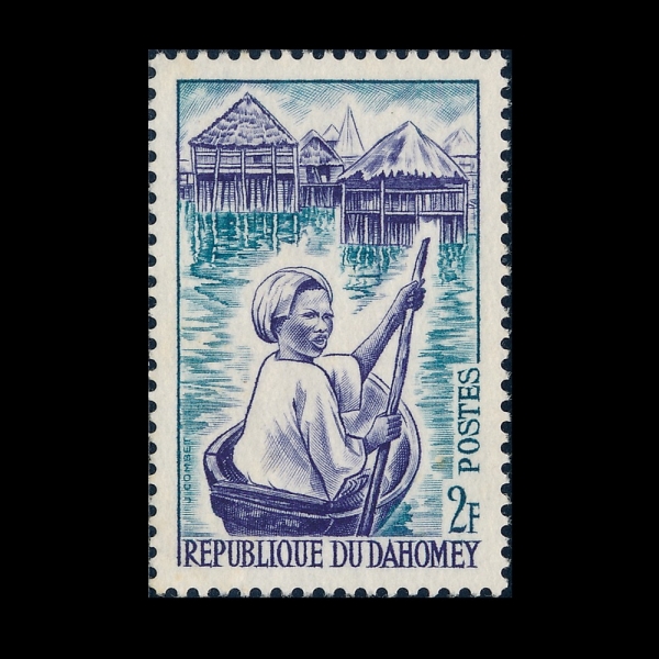DAHOMEY(��ȣ��)-#160-2fr-GANVIE WOMAN IN CANOE(ī�� ź ���� ����)-1963.2.18��