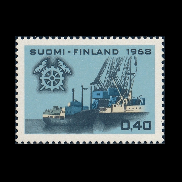 FINLAND(�ɶ���)-#478-40p-SHIPS IN HARBOR AND EMBLEM OF CENTRAL CHAMBER OF COMMERCE(�ױ� ũ������ ������ ����, �߾� ���ȸ�Ǽ�)-1968.9.13��