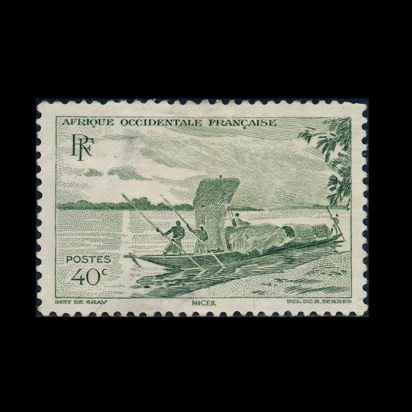 FRENCH WEST AFRICA(�������� ��������ī)-#38-40c-TRADING CANOE, NIGER RIVER(���� ī��,������ ��)-1947��