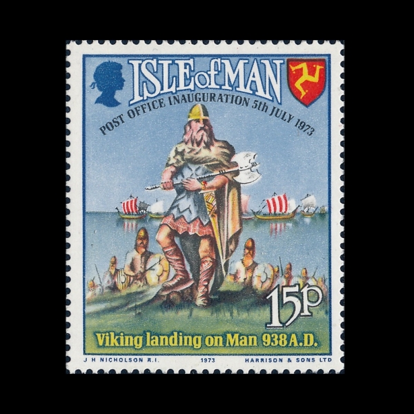 ISLE OF MAN(�Ǽ�)-#28-15p-VIKINGS LANDING ON MAN, 938(�Ǽ��� ����ŷ ��� 938��)-1973.7.5��