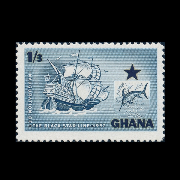 GHANA(����)-#15-1sh3p-MEDIEVAL GALLEON AND SWORDFISH(������, Ȳ��ġ)-1957.12.27��