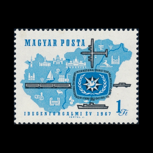 HUNGARY(�밡��)-#1827-1fo-MAP OF HUNGARY, TOURIST YEAR EMBLEM, PLANE, TRAIN, CAR AND SHIP(����, ���� ������, �����, ����, ��, ����)-1967.5.6��