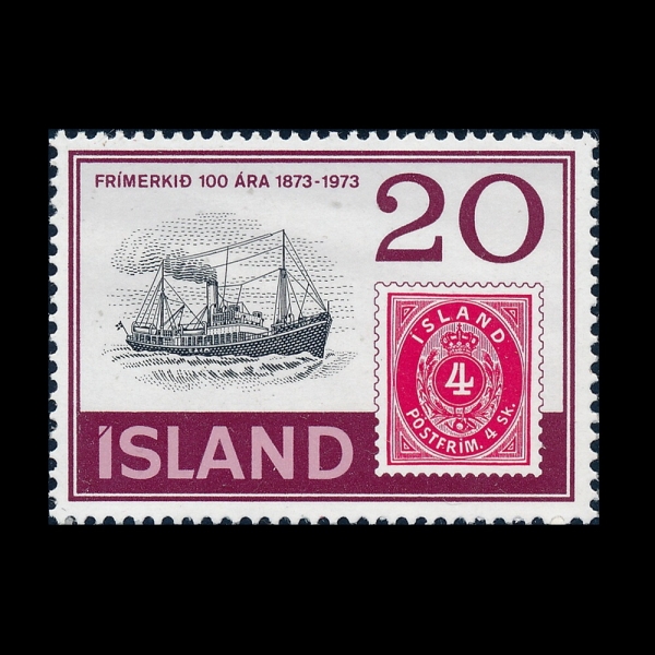 ICELAND(���̽�����)-#451-20k-NO.2 AND MAILBOAT \"ESJA\"(���� ���� 100�ֳ�, \"���Ϻ�Ʈ ����\")-1973.5.23��
