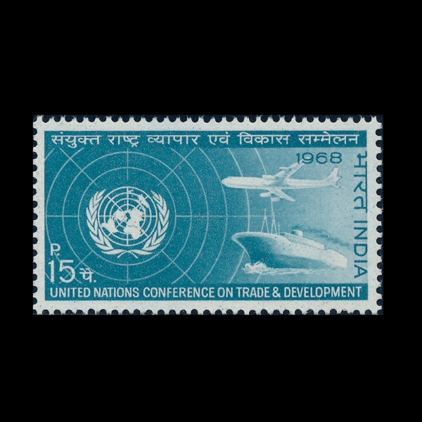 INDIA(�ε�)-#463-15p-UN EMBLEM, PLANE AND SHIP(���� ������, �����, ����)-1968.2.1��