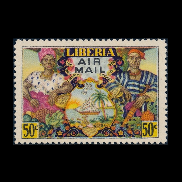LIBERIA(���̺�����)-#C64-50c-FARM COUPLE, ARMS AND AGRICULTURAL PRODUCTS(���, ����, ��깰)-1949.4.12��