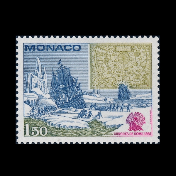 MONACO(����)-#1301-1.50fr-HAULING ICE FLOES, 17TH CENT. MAP ARCTIC(���� ���� ���, 17���� �ϱ� ����)-1981.10.5��