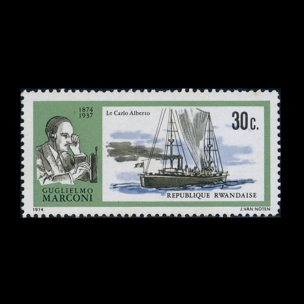 RWANDA(���ϴ�)-#588-30c-MARCONI AND STEAMER \"CARIO ALBERTO\"(�����ڴ�, ���⼱ \"ī���� �˺�����\")-1974.8.19��