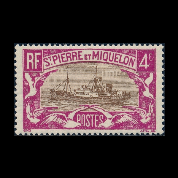 ST. PIERRE & MIQUELON(�� �ǿ��� ��Ŭ��)-#138-4c-FISHING STEAMER AND SEA GUILS(����� ���⼱, ���ű�)-1932��