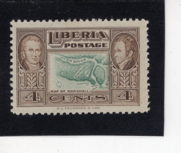 LIBERIA(���̺�����)-#335-4c-JOHN MARSHALL, ASHMUN AND MAP OF TOWN OF MARSHALL(���� ���� \"�� ������ ���ĵ� �ƽ���\")-1952.4.10��