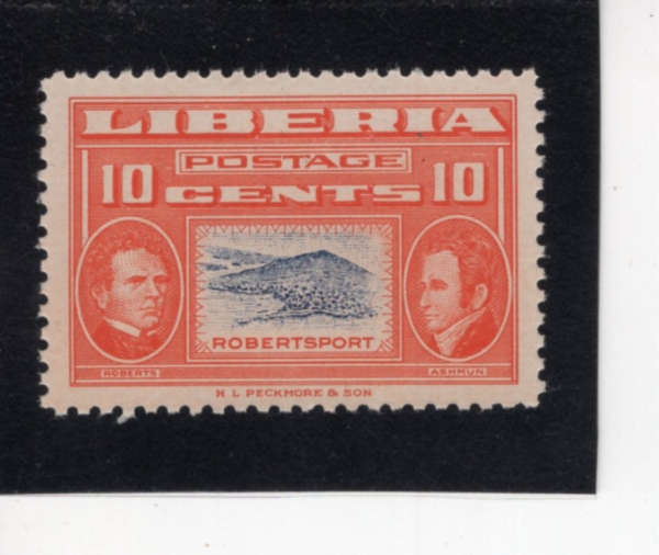 LIBERIA(���̺�����)-#337-10c-ROBERTSPORT, PRESS. JOSEPH J. ROBERTS AND ASHMUN(�ι�Ʈ����Ʈ \"�ι����� �ֽ���\")-1952.4.10��