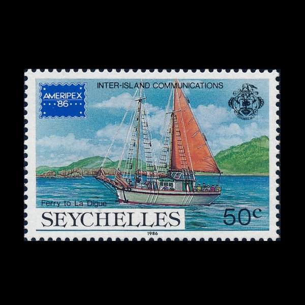 SEYCHELLES(���̼�)-#597-50c-LA DIGUE FERRY(�� ��� �丮)-1986.5.22��
