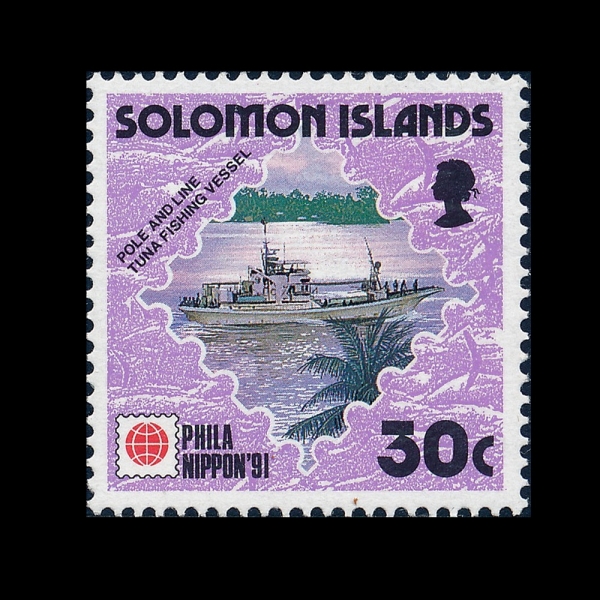 SOLOMON ISLANDS(�ַθ� ����)-#704-30c-BOAT FOR POLE AND LINE TUNA FISHING(��ġ ����)-1991.11.15��