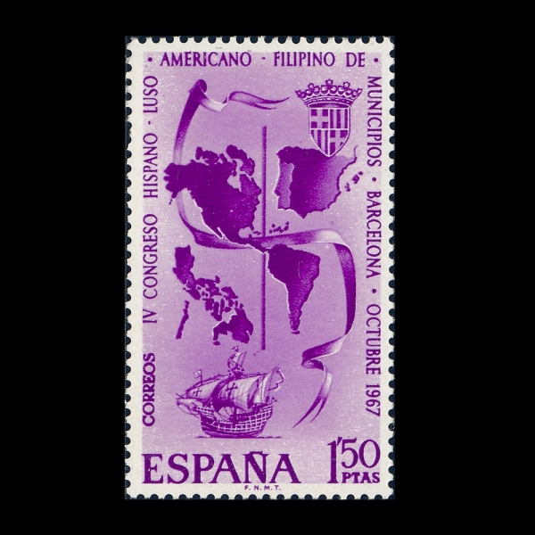 SPAIN(������)-#1488-1.50p-GALLEON, MAP OF AMERICAS, SPAIN AND PHILIPPINES(������, ������.�ʸ���.�Ƹ޸�ī ����)-1967.10.10��