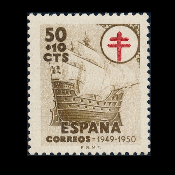 SPAIN(������)-#RAB2-50+10c-GALLEON AND LORRAINE CROSS(������, �η� ���ڰ�)-1949��