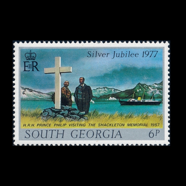 SOUTH GEORGIA(��콺 ������)-#48-6p-PRINCE PHILIP VISITING SHACKLETON MEMORIAL, 1957(�ʸ� ����, ��Ŭ�� ���� �湮 1957��)-1977.2.7��