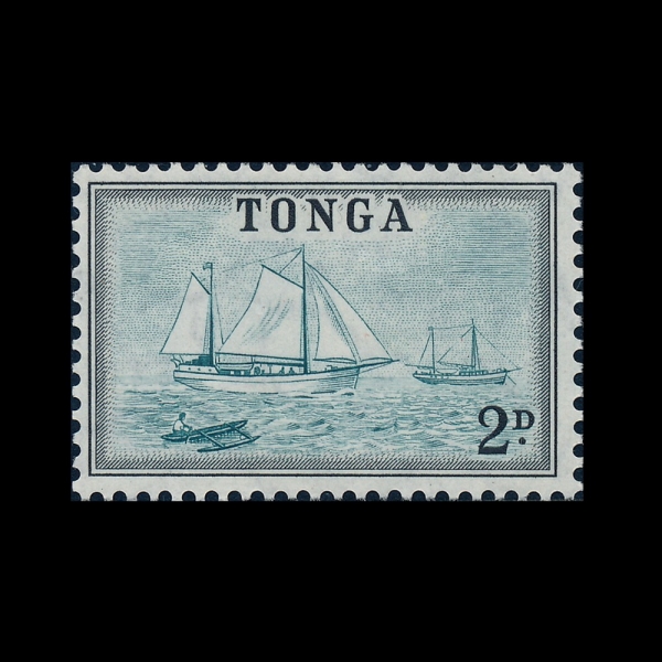 TONGA(�밡)-#102-2p-CANOE AND SCHOONERS(ī��, ������)-1953.7.1��