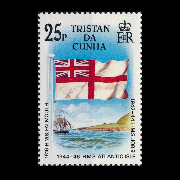 TRISTAN DA CUNHA(Ʈ����ź �� ����)-#379-25p-HMS FALMOUTH, 1816 & FLAG OF HMS ATLANTIC ISLE, HMS JOB 9, 1942-46( HMS �ȸӽ� 1816��,  HMS ��Ʋ��ƽ ����. HMS �� 9�� ���)-1985.9.30��