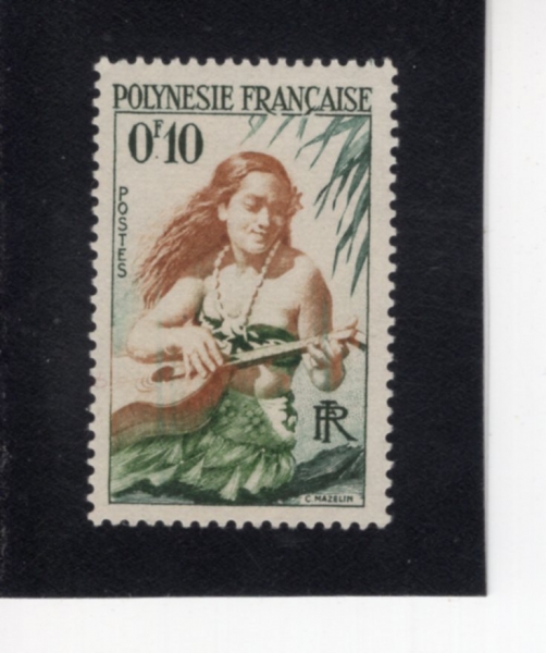 FRENCH POLYNESIA(�������� �����׽þ�)-#182-10c-GIRL PLAYING GUITAR(��Ÿ �����ϴ� ����)-1958.11.3��