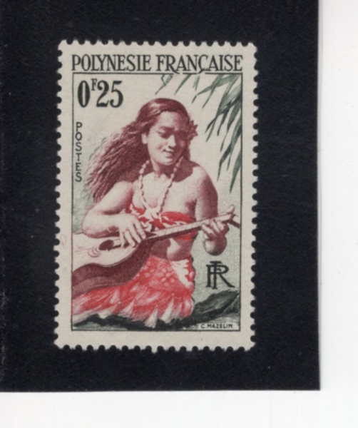 FRENCH POLYNESIA(�������� �����׽þ�)-#183-25c-GIRL PLAYING GUITAR(��Ÿ �����ϴ� ����)-1958.11.3��