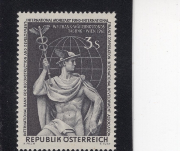 AUSTRIA(����Ʈ����)-#667-3s-MERCURY AND GLOBE(�޸������콺, ����)-1961.9.18��