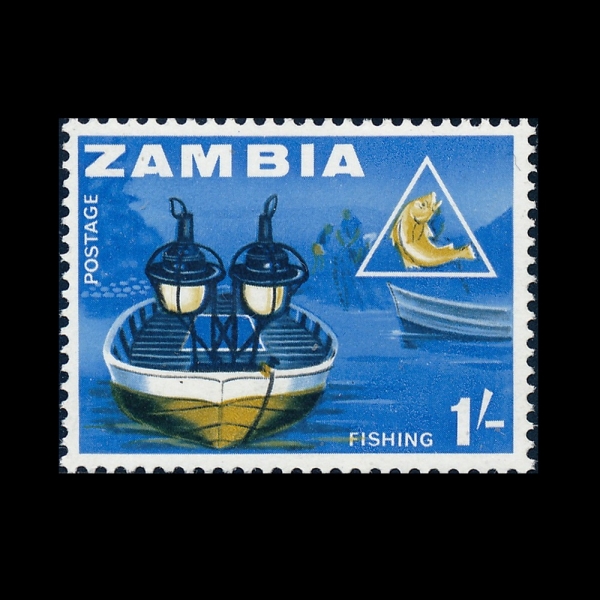 ZAMBIA(����)-#11-1sh-NIGHT FISHING ON LAKE TANGANYIKA(������ī ȣ�� ����)-1964.10.24��
