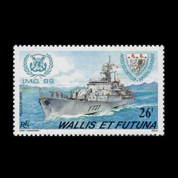 WALLIS & FUTUNA ISLANDS(�и����� Ǫ����)-#376-26fr-INTL. MARITIME ORGANIZATION EMBLEM AND FRIGATE F727 ADMIRAL CHARNER(�����ػ�ⱸ, �ƹ̶� �����׸�)-1989.1.26��