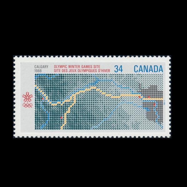 CANADA(ĳ����)-#1077-34c-15TH WINTER OLYMPIC GAMES, CALGAY AND SOUTHWESTERN ALBERTA, COMPUTER DESIGN MAP(1988�� ���� �ø���, ������ �ٹ�Ÿ ��ǻ�� ������ ����)-1986.2.13��