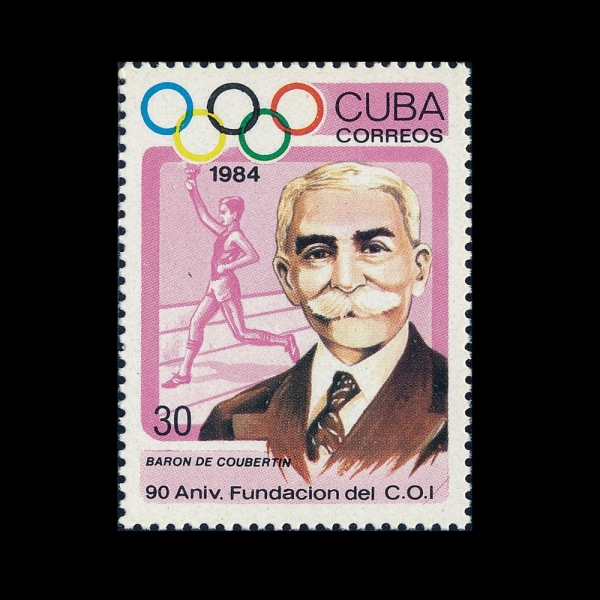CUBA(����)-#2715-30c-INTL. OLYMPIC COMMITTEE, 90TH ANNIV. AND COUBERTIN, TORCH-BEARER(�ǿ��� �� ��������, ��ȭ ������)-1984.6.23��