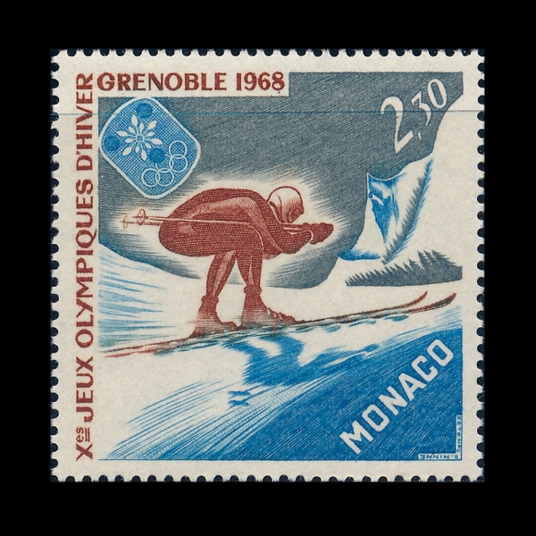 MONACO(����)-#671-2.30fr-10TH WINTER OLYMPIC GAMES, GRENOBLE AND SKIER(1968�� ���� �ø���, ��Ű)-1967.12.7��