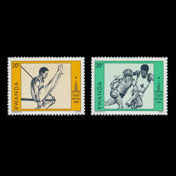 RWANDA(���ϴ�)-#966~7(2��)-22ND OLYMPIC GAMES, MOSCOW AND GYMANST AND BSAKETBALL(1980�� �ϰ� �ø���, ü��, ��)-1980.3.10��