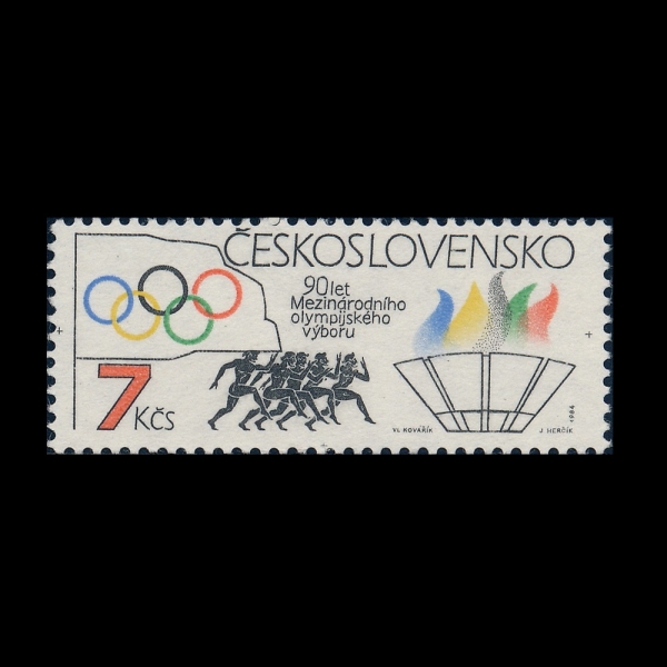 CZECHOSLOVAKIA(ü�ڽ��ι�Ű��)-#2498-7k-INTL. OLYMPIC COMMITTEE, 90TH ANNIV. AND RINGS, RUNNERS, TORCH(���� �ø��� ����ȸ 90�ֳ�, ���� ����, ������ ��¡�� ȶ��)-1984.2.7��
