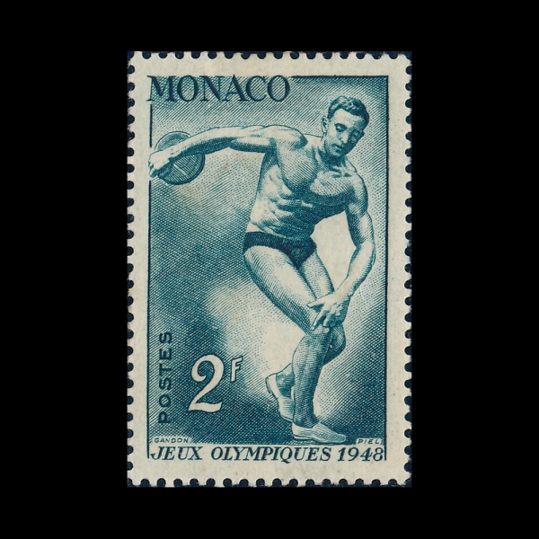 MONACO(����)-#206-2fr-14TH OLYMPIC GAMES, WEMBLEY AND DISCUS THROWER(1948�� �ϰ� �ø���, ���ݴ�����)-1948.7.1��