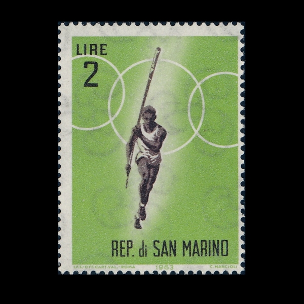 SAN MARINO(�긶����)-#573-2 I-18TH OLYMPIC GAMES, TOKYO AND POLE VAULTING(1964�� �ϰ� �ø���, ��� ���̶ٱ�)-1963.9.21��