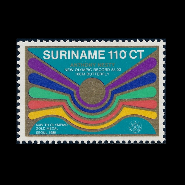 SURINAM(������)-#826-1.10c-24TH SUMMER OLYMPIC GAMES, BARCELONA AND ANTHONY NESTY(1988�� �ϰ� �ø���, �ؼ��� �ܷ��� �׽�Ƽ)-1988.11.1��