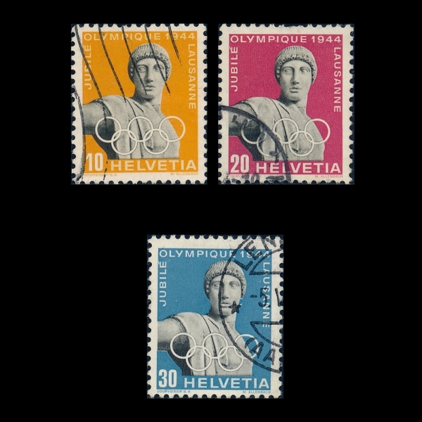 SWITZERLAND(������)-#290~2(3��)-OLYMPIC JUBILEE AND APOLLO STATUE(�ø��ȿ����� ������, ������ ��������)-1944.3.21��