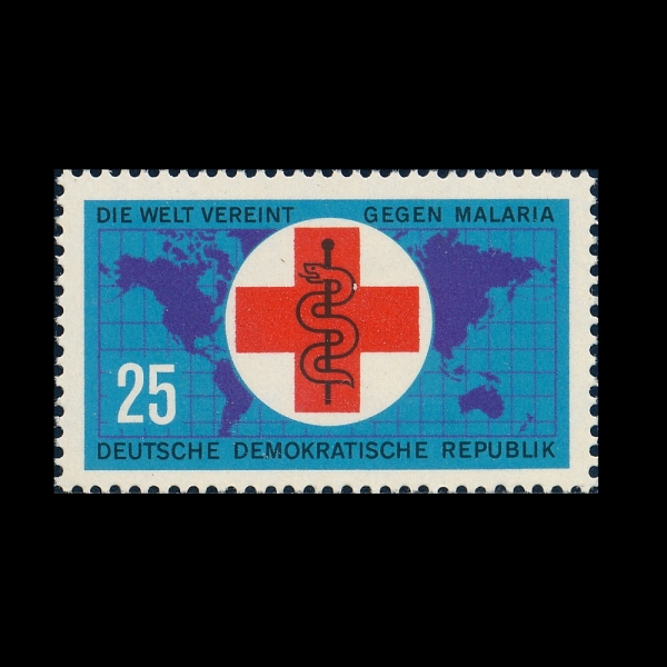 GERMAN DEMOCRATIC REPUBLIC(����)-#639-25pf-MAP, CROSS AND STAFF OF AESCULAPIUS(����, �ƽ�Ŭ���ǿ����� ������)-1963.2.6��
