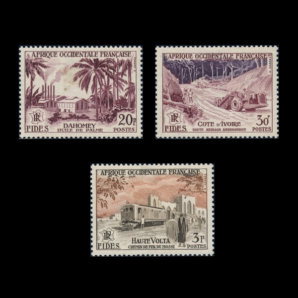 FRENCH WEST AFRICA(�������� ��������ī)-#65~7(3��)-DATE GROVE, MILO BRIDGE AND MOSSI RAILROAD(����Ʈ �׷κ�, ���Ϸ� �긮��, ��� ö��)-1956��