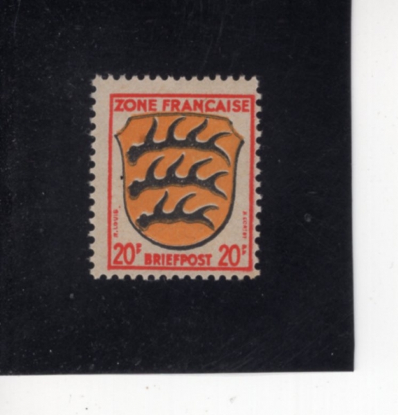 GERMAN OCCUPATION STAMPS(������)-#4N8-20pf-ARMS OF WURTTEMBERG(�߸��ۺ���ũ �ձ��� ����)-1945��