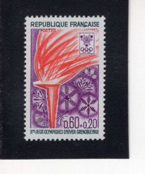 FRANCE(������)-#B413-60+20c-OLYMPIC FLAME AND SNOWFLACKES(�ø��� ��ȭ, ������)-1968.1.27��