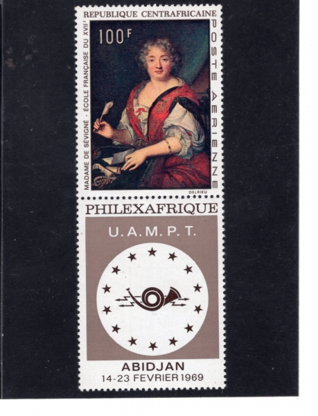 CENTRAL AFRICAN REPUBLIC(�߾Ӿ�����ī ��ȭ��)-#C64-100fr+LABEL-MME. DE SEVIGNE, FRENCH SCHOOL, 17TH CENTURY(���� ����, ������ �б� 17����)-1968.12.17��