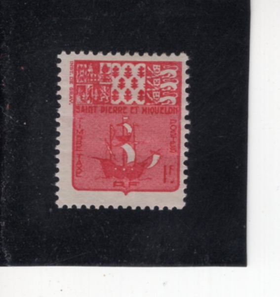 ST. PIERRE & MIQUELON(�� �ǿ��� ��Ŭ��)-#J71-1fr-ARMS AND FISHING SCHOONER(����, ������)-1947.10.6��