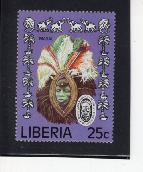 LIBERIA(���̺�����)-#775-25c-MASAI MASKS AND FESTIVAL EMBLEM(������ ����)-1977.1.20��