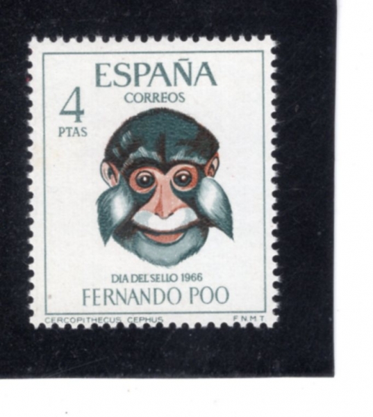 FERNANDO PO(�丣���� ��)-#243-4p-HEAD OF MOUSTACHED MONKEY(����� ������)-1966.11.23��