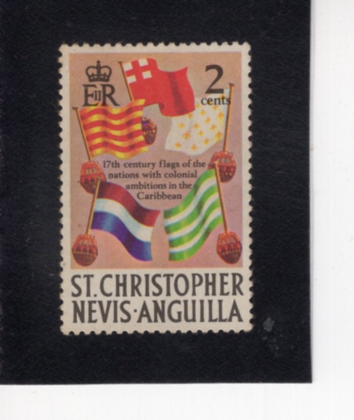 ST.KITTS-NEVIS(����ƮŰ�� �׺�)-#208-2c-FLAGS OF ENGLAND, SPAIN, FRANCE, HOLLAND AND PORTUGAL(����)-1970.2.1��