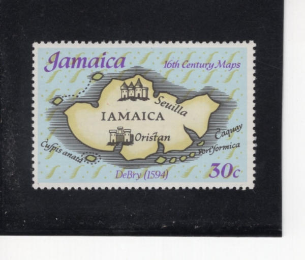 JAMAICA(�ڸ���ī)-#408-30c-MAP OF JAMAICA, BY THEODOR DEBRY, 1594(�׿����罺 �� �긮�� �ڸ���ī ����,1594��)-1976.3.12��