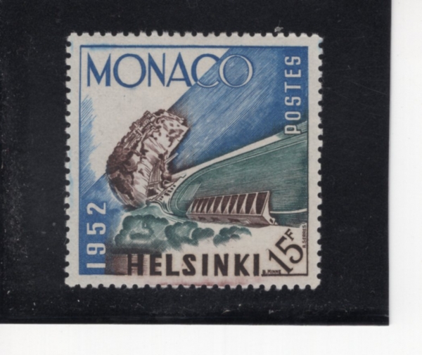 MONACO(����)-#300-15fr-HELSINKI OLYMPIC GAMES AND LOUIS II STADIUM(1952�� �ϰ� �ø���, ���� 2�� �����)-1953.2.23��