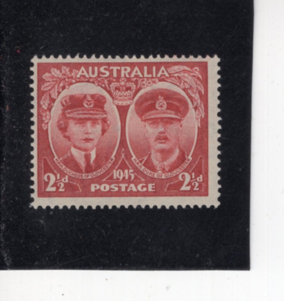 AUSTRALIA(����Ʈ���ϸ���)-#197-2 1/2p-DUKE AND DUCHESS OF GLOUCESTER(�۷ν��� ���� ��ó�� ����, ���ۺ��� �񸣱���)-1945.2.19��